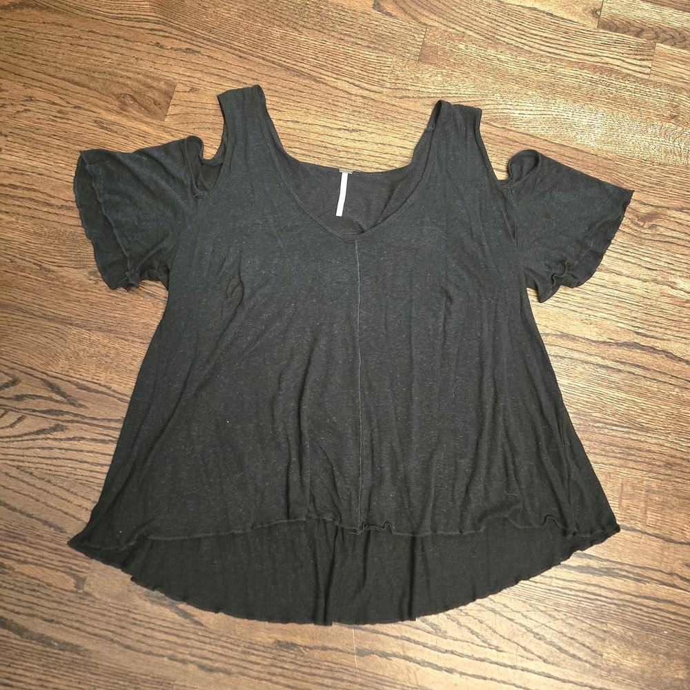 Free People Linen Blend Cold Shoulder Tee